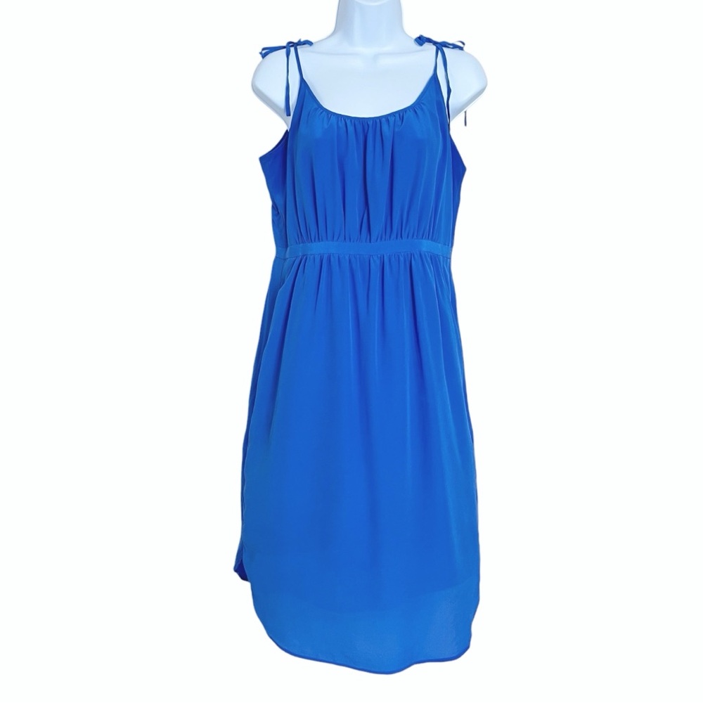 Madewell Silk Skyway Cami Sun Dress Womens 12 Blue Tie Spaghetti Straps Pockets